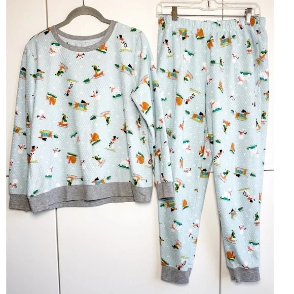 Cuddl Duds Sledding Dog Pajamas Mint Green Honeycomb pattern Size Medium - Picture 4 of 9